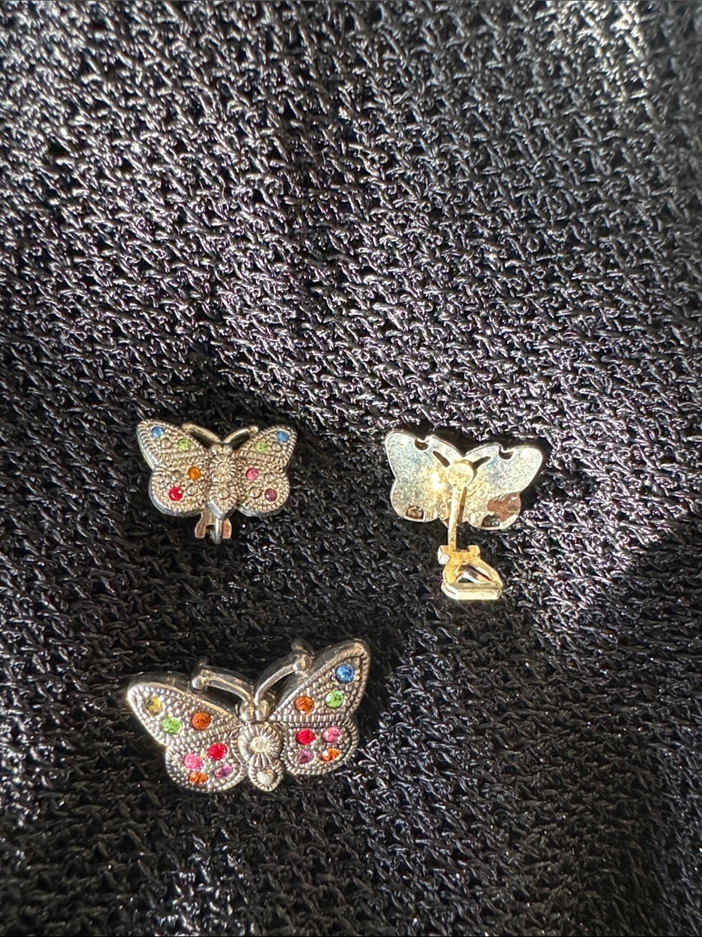 Vintage Butterfly Pin necklace and Clip  Set - Silver-Tone with Subtle Patina